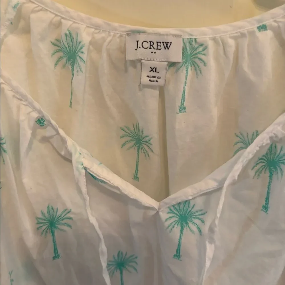 J. Crew White and Green Palm Tree Print Blouse
